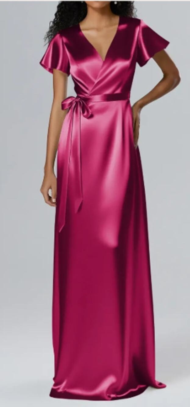 AW BRIDAL 10 L jester red satin crystal Roseanne wrap party maxi dress NEW B38